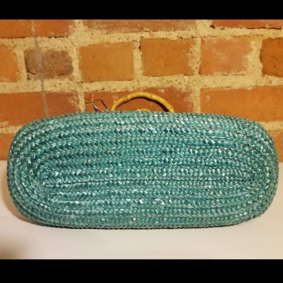 VINTAGE WOVEN STRAW PURSE TOTE BAG RAINBOW BAMBOO 90S Y2K RAVE SUMMER EASTER ๐ - Picture 6 of 10